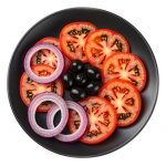 Tomatensalat mit rote Zwiebeln und Oliven